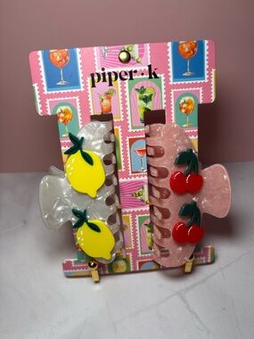 🍋 Piper K Lemons and Cherries Hair Claw Clips New In Packaging 🍒